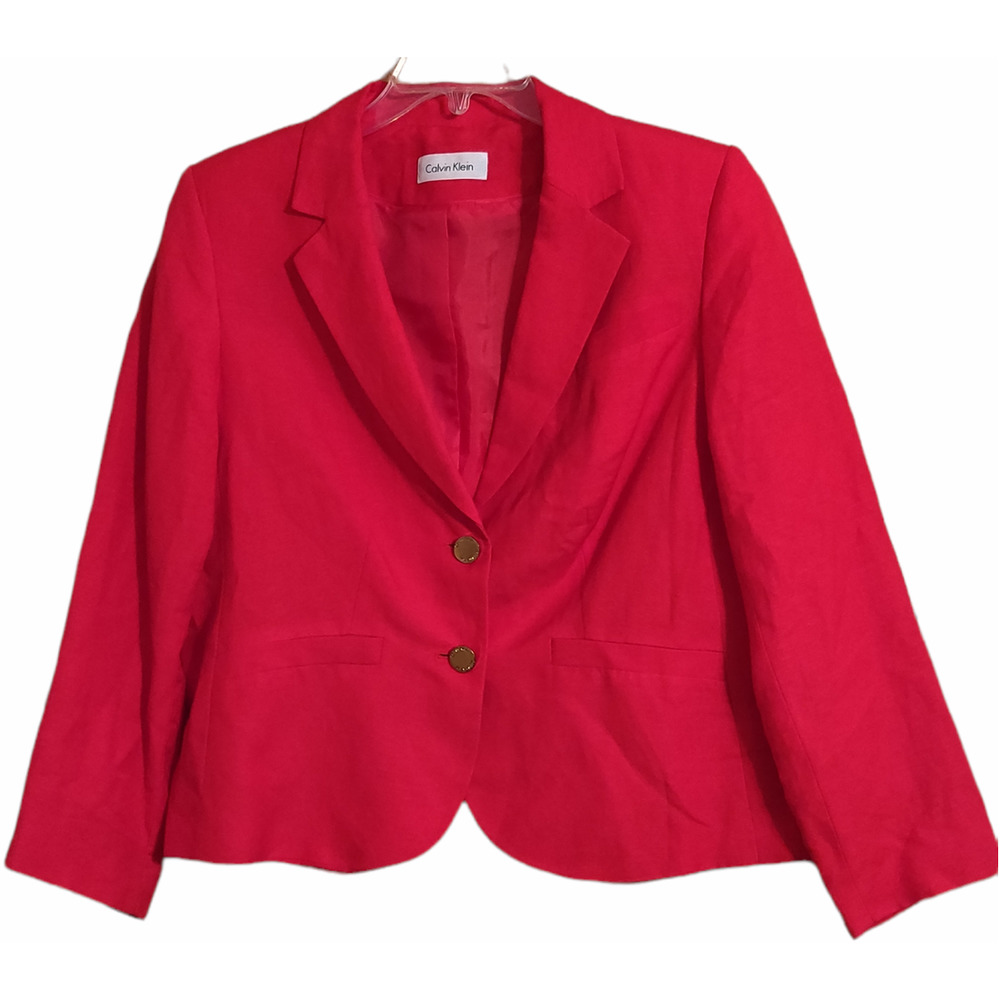 CALVIN KLEIN WOMEN'S RED 2-BUTTON BLAZER SIZE PETITE (see measurements)
